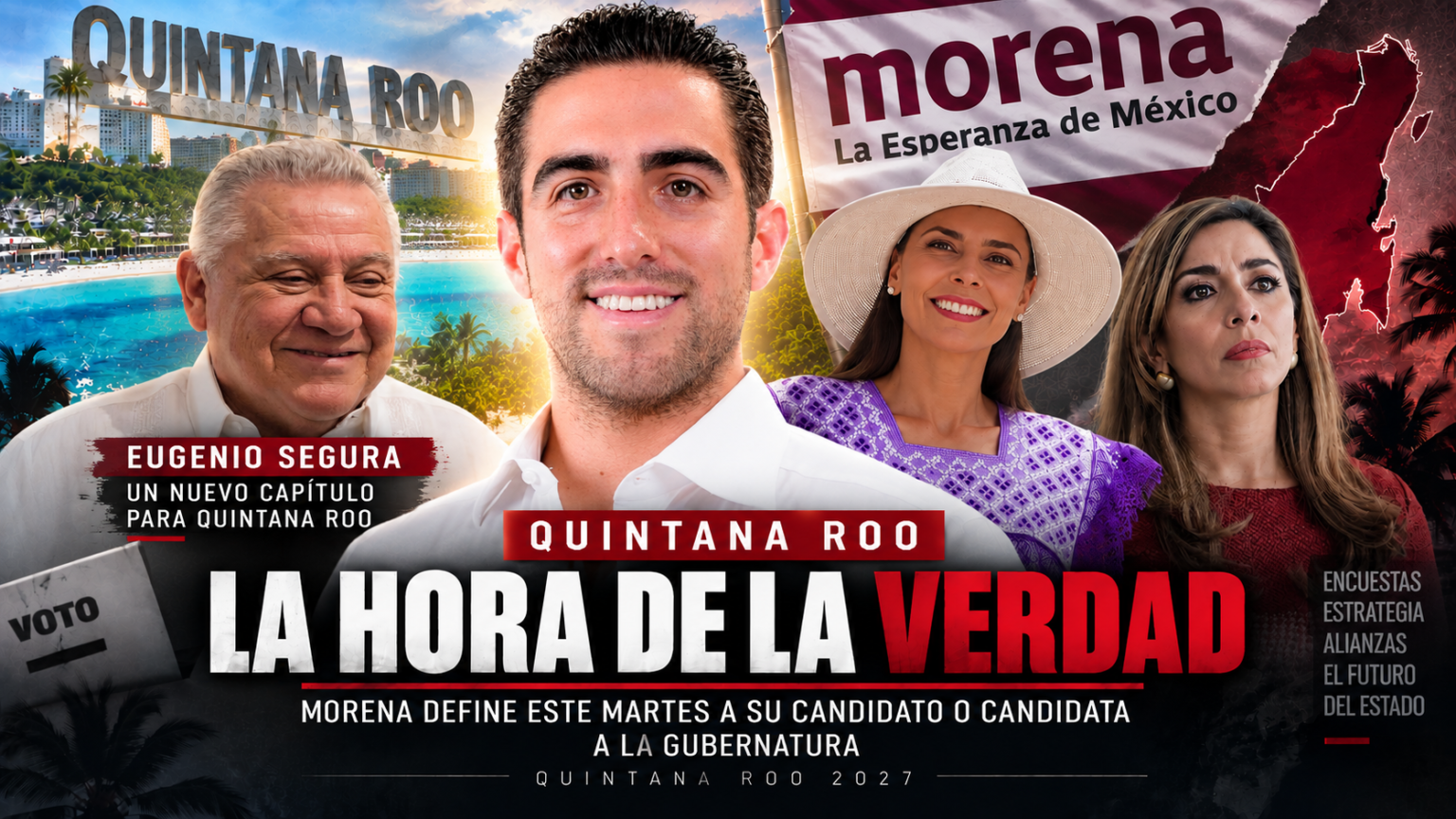 Los cinco perfiles registrados son Eugenio “Gino” Segura, Rafael Marín Mollinedo, Marybel Villegas Canché, Ana Patricia Peralta de la Peña y Alexa Murguía, esta última vinculada al Partido Verde.